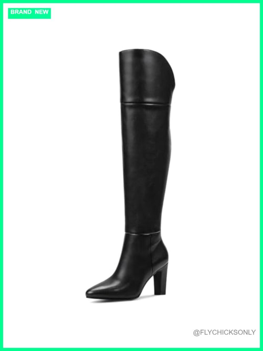 Faux Leather Over the Knee Boots Pointed Toe Chunky Heel Side Zipper